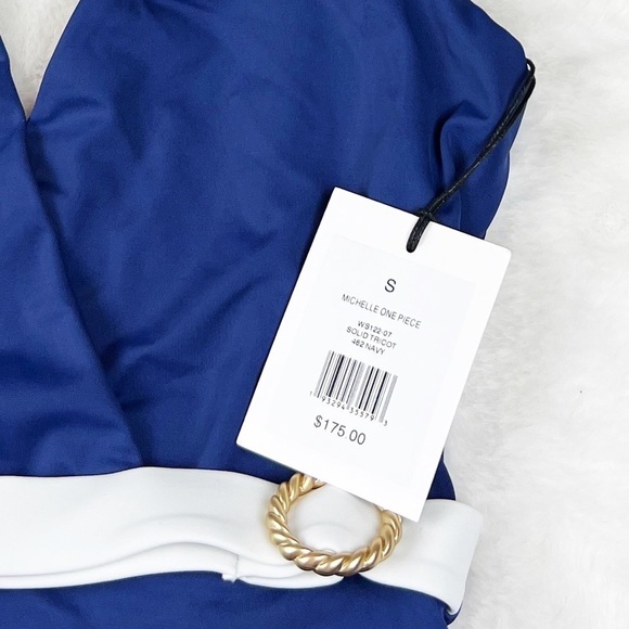 NWT Onia Michelle Tricot Belted One Piece Swimsuit In Navy - Picture 8 of 10